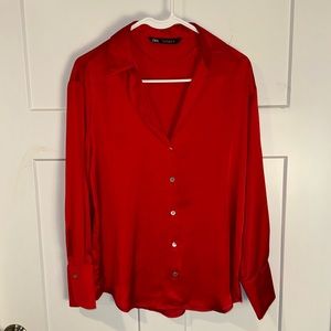 Zara Size Small Red Silky Button Down